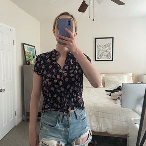 Navy floral print blouse - new with tags
